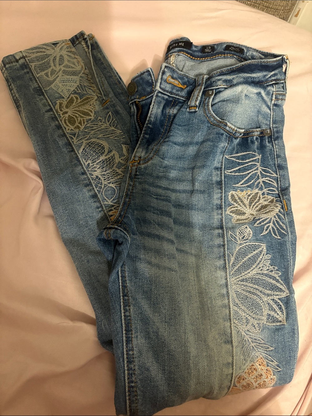 Miss Me Light Blue Embroidered Skinny Jeans